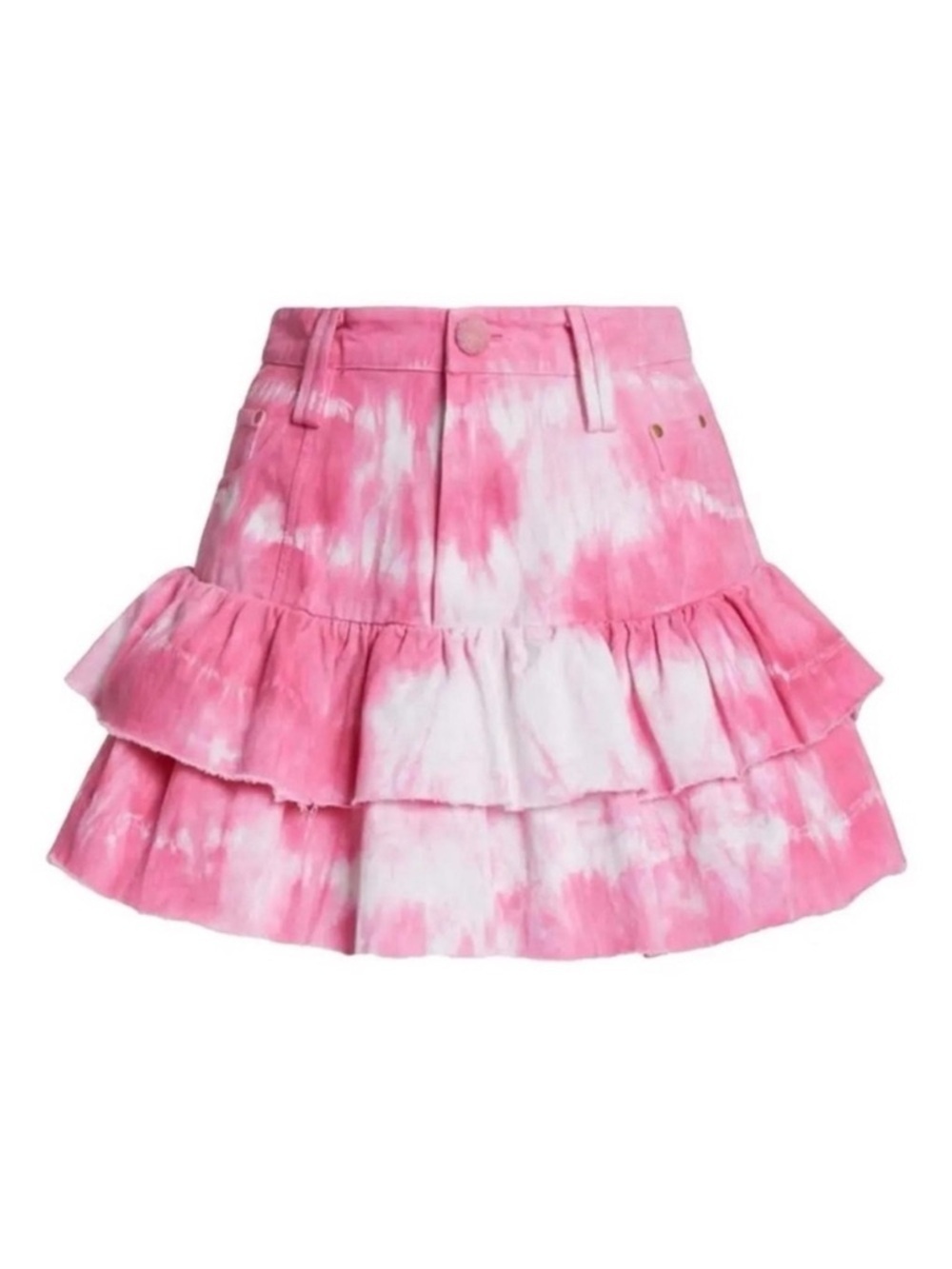 LoveShackFancy Pink Tie Dye Ruffle Mini Skirt Tiered Boho Festival Size 00